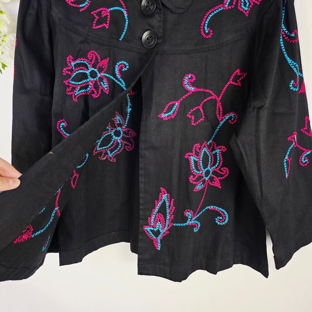 Choices Jacket Large Black Pink Floral Embroidered Rodeo Boho Cowgirl Western - Picture 9 of 15